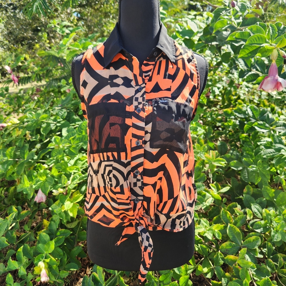 Hurley Sleeveless Sheer Top Geometric Pattern Women's Size XS Worn Once Surf